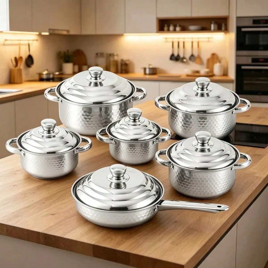 Mom'S Home Cooking - 12-delige kookgereiset, zware kwaliteit, zilverkleurig roestvrij