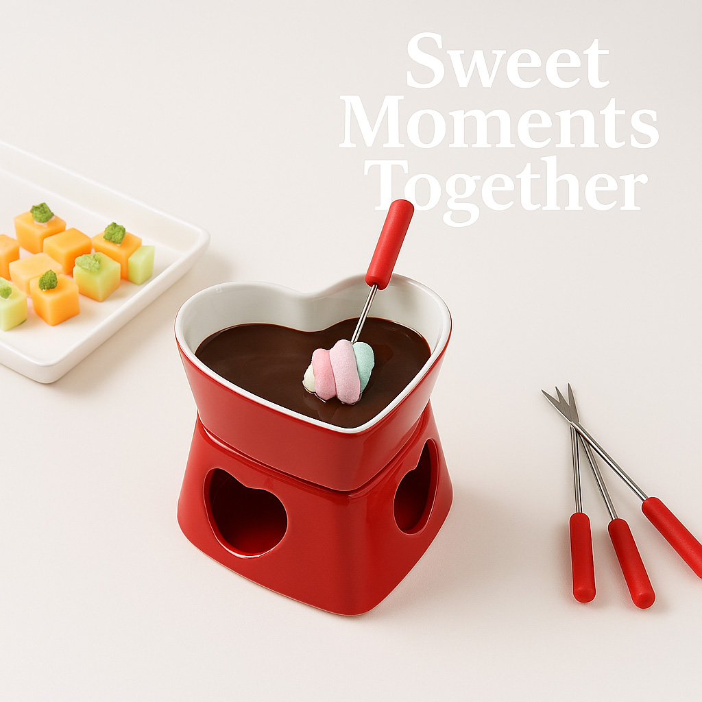 Fondue Pot Ceramic - 320 ml keramische hartvormige fonduepotset met