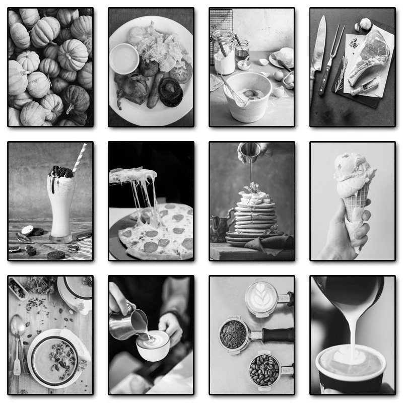 Home Cooking Cafe - Zwart Wit Keuken Voedsel Koken Koffie