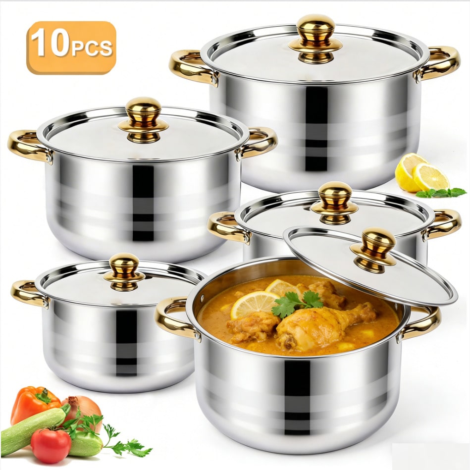 Home Cooking Restaurants - RVS Pannenset Modern Luxe Kookgerei Stockpot