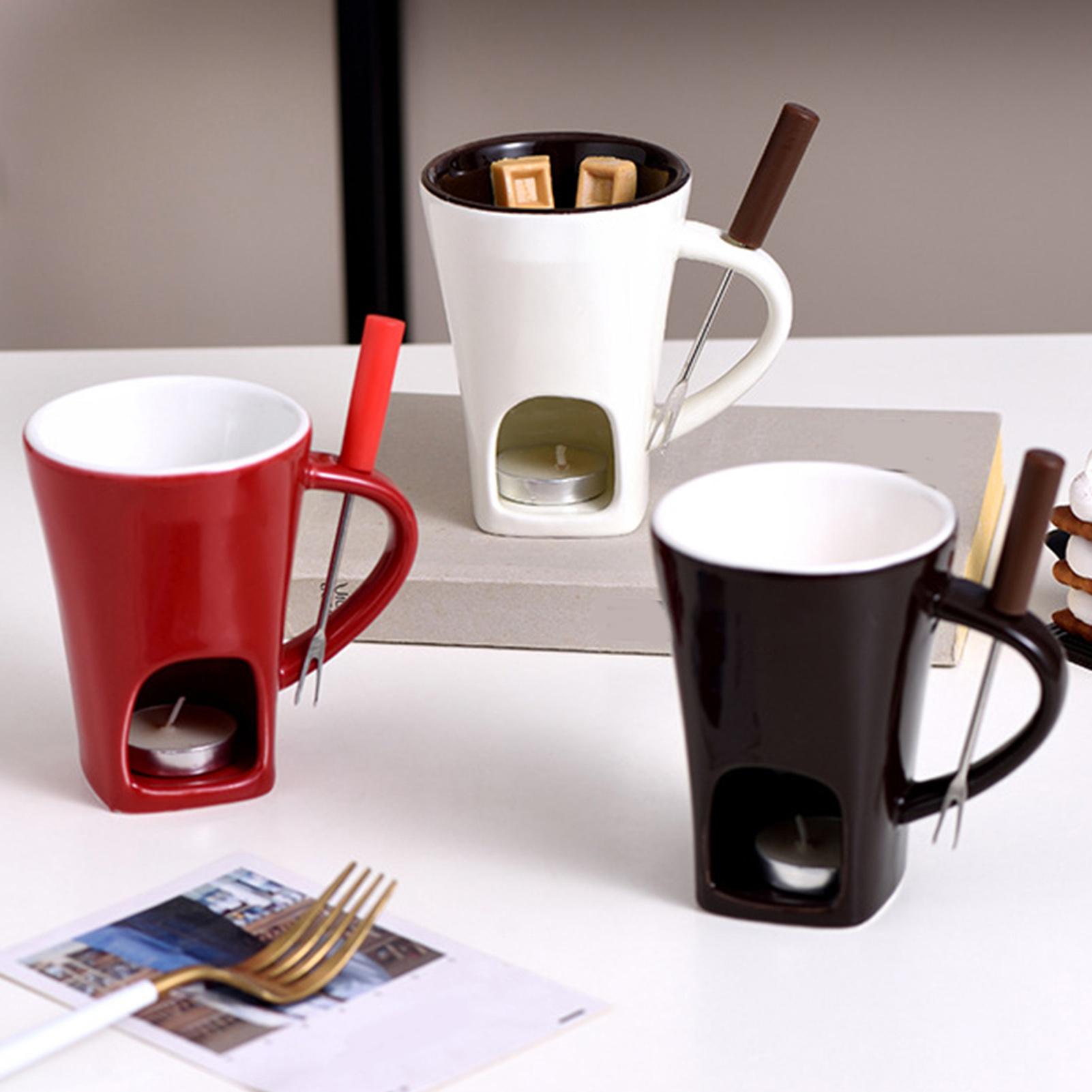 Fondue Pot Ceramic - Mini Chocoladefondue Mok Set Met Vork