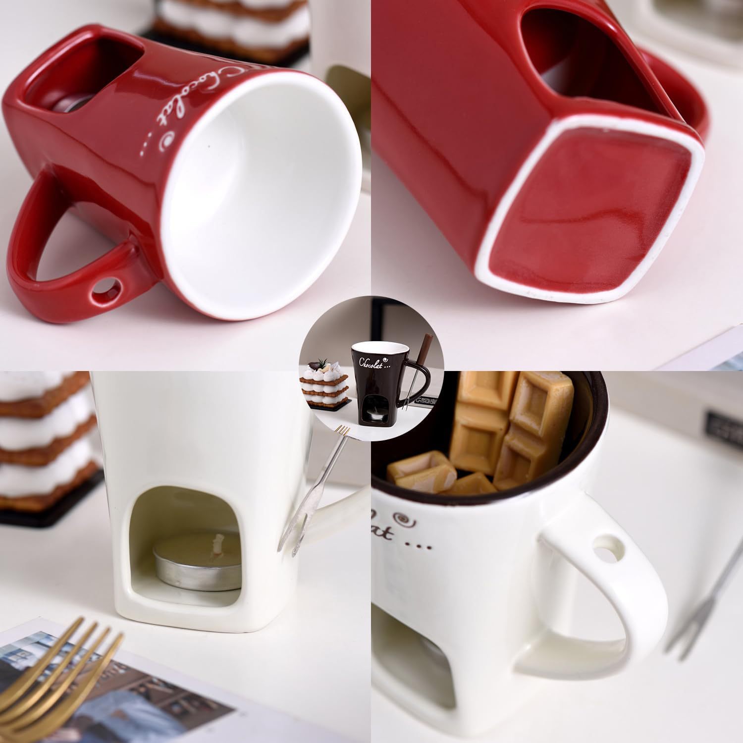 Fondue Pot Ceramic - Keramische chocoladefondue mok Creatieve kaassmeltpot Verwarmer